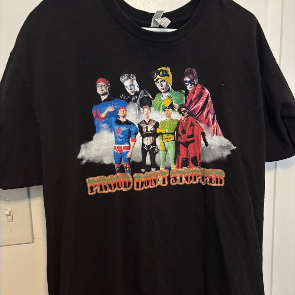 Black Superhero Costume T-Shirt with Colorful Graphics